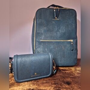 Montage Teal Turquoise Cork Backpack and crossbody bag purse laptop travel